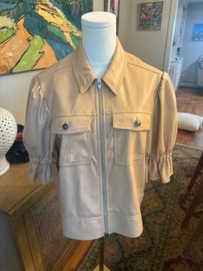 Cinq à Sept Tous Les Jours Tan Faux Leather Puff Sleeve Jacket M